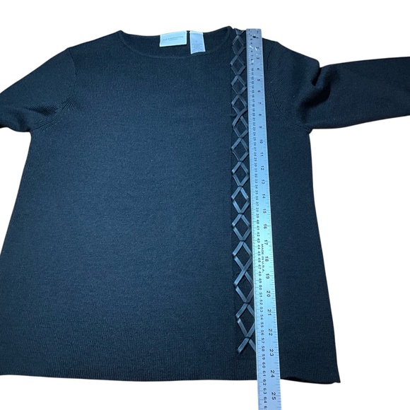 LIZ CLAIBORNE Liz Sport Black Merino Wool Blend Long Sleeve Crew Neck Sweater M - Picture 6 of 7